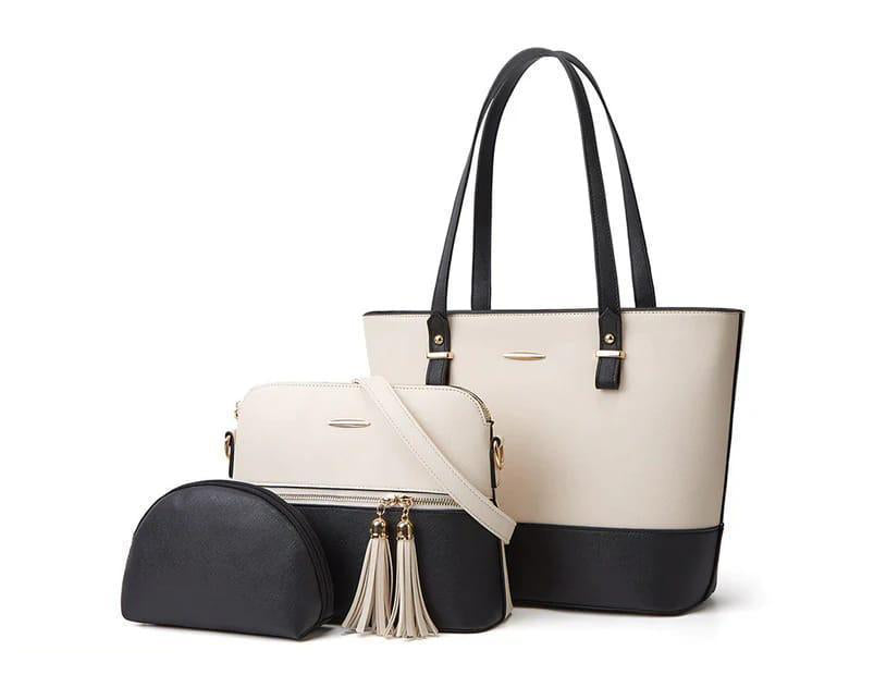 Classic Two-Tone Office Tote β Black & Beige
